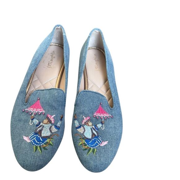 J.McLaughlin Jax embroidered denim flats Monkey with umbrella 7 Chinese new year - Picture 1 of 5